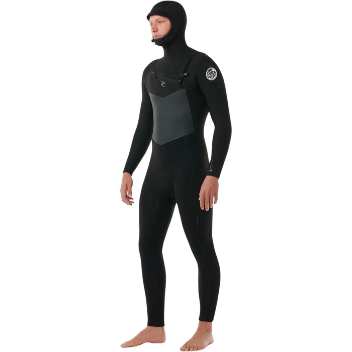 2024 Rip Curl Mens Dawn Patrol 5/4mm Hooded Chest Zip Wetsuit 155MFS - Black